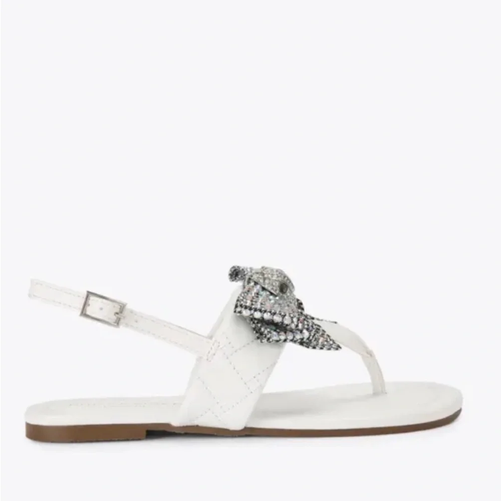 Kurt Geiger Junior White Slingback Thong Sandals with Crystal Bow NEW